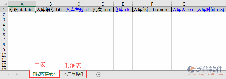 期初庫存錄入導入表格