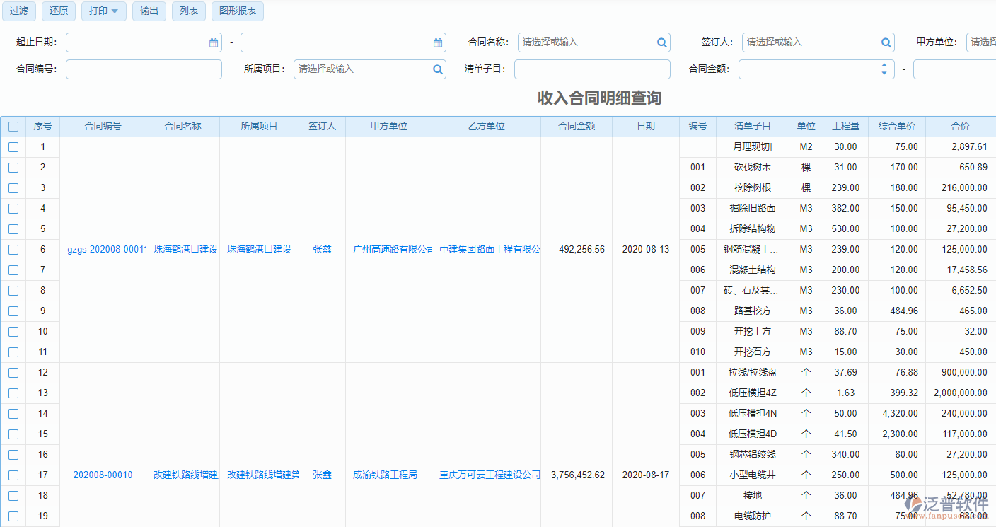 收入合同明細(xì)查詢(xún)