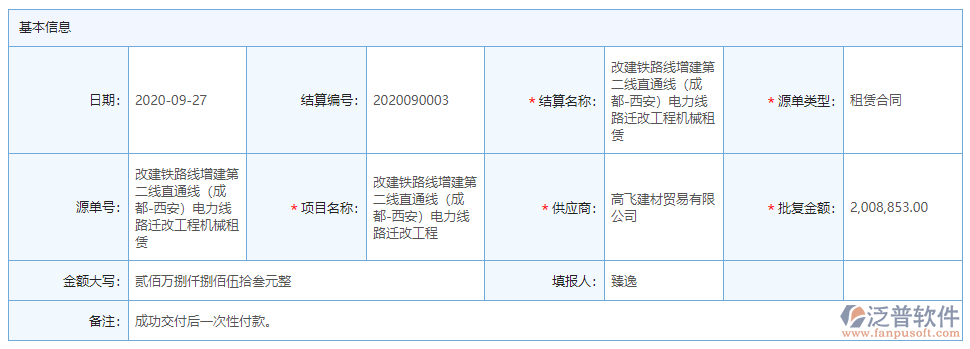 租賃結算基本信息