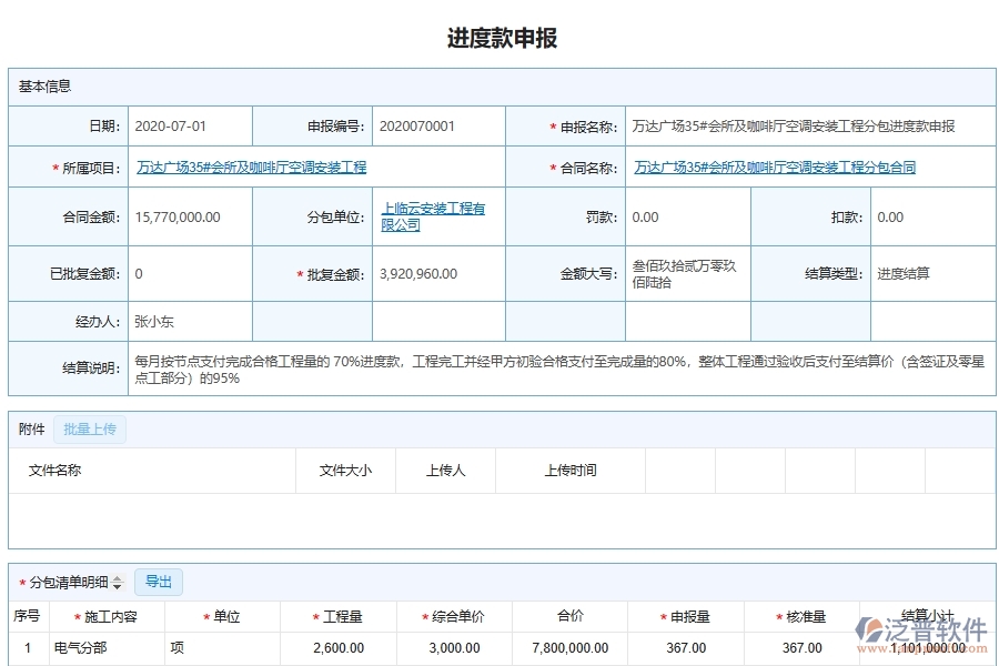 工程項目管理系統(tǒng)在分包合同進度款(計量款)申請管理中的方案