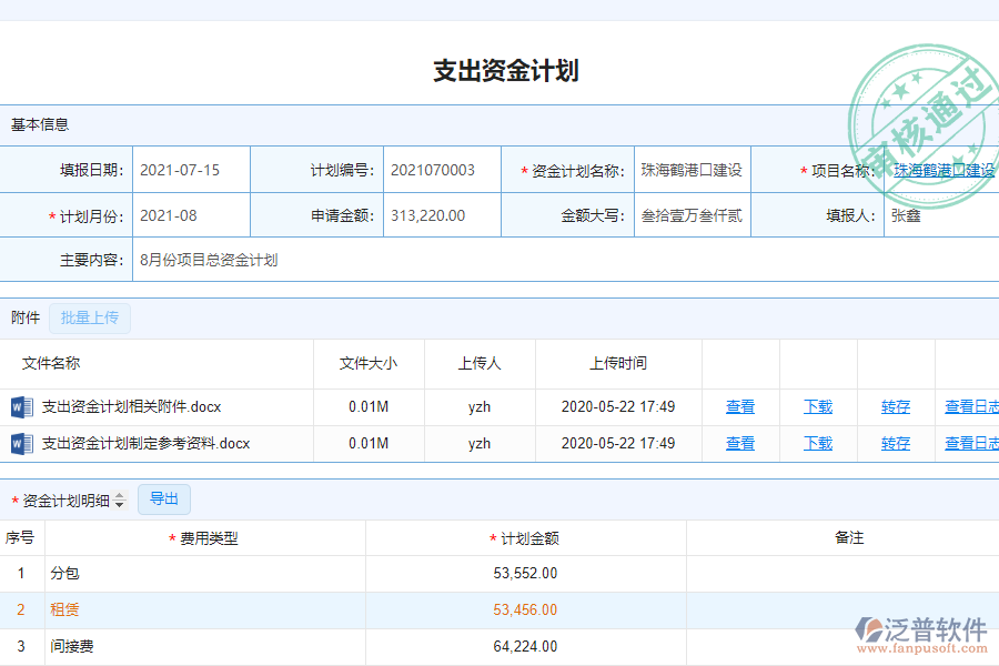 泛普軟件-安裝工程企業(yè)管理系統(tǒng)中支出資金計劃的亮點