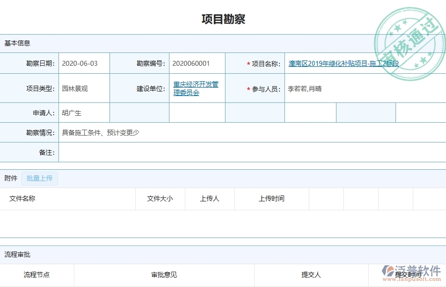 三、泛普軟件-園林工程企業(yè)管理系統(tǒng)中項(xiàng)目勘察主要功能