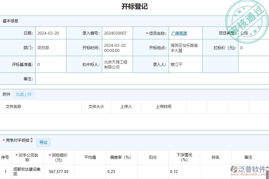 三、泛普軟件-公路工程管理系統(tǒng)中開標(biāo)登記的競爭優(yōu)勢