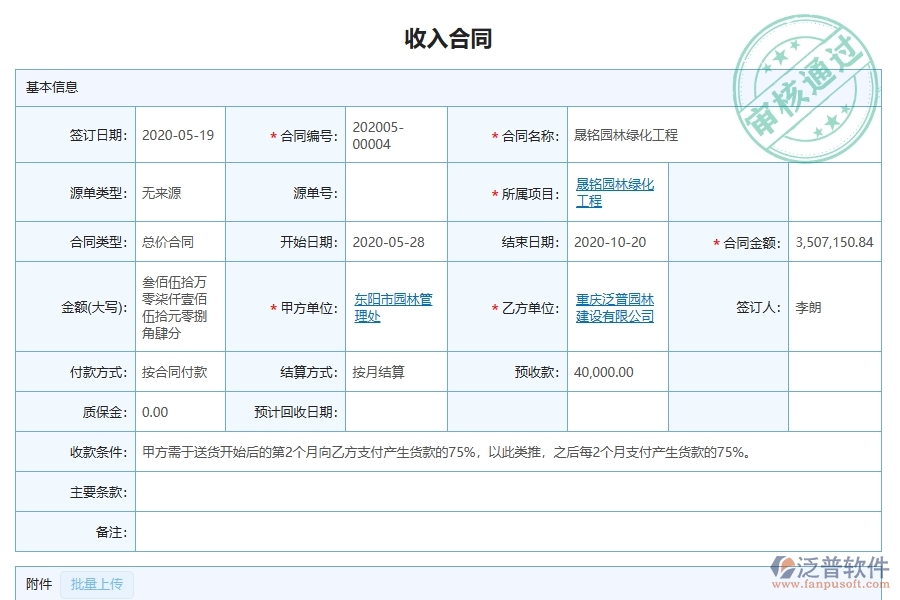 泛普軟件-園林工程企業(yè)管理系統的管控點作用