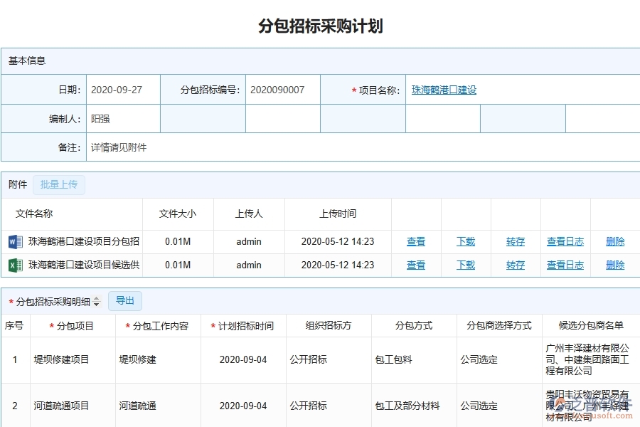 泛普軟件-路橋工程企業(yè)管理系統(tǒng)中分包招標(biāo)采購計劃明細(xì)查詢的核心功能