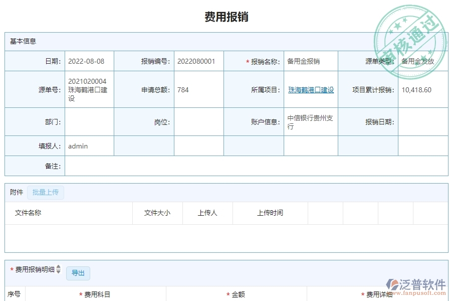 三、泛普軟件-幕墻工程管理系統(tǒng)中費(fèi)用報(bào)銷列表的主要功能