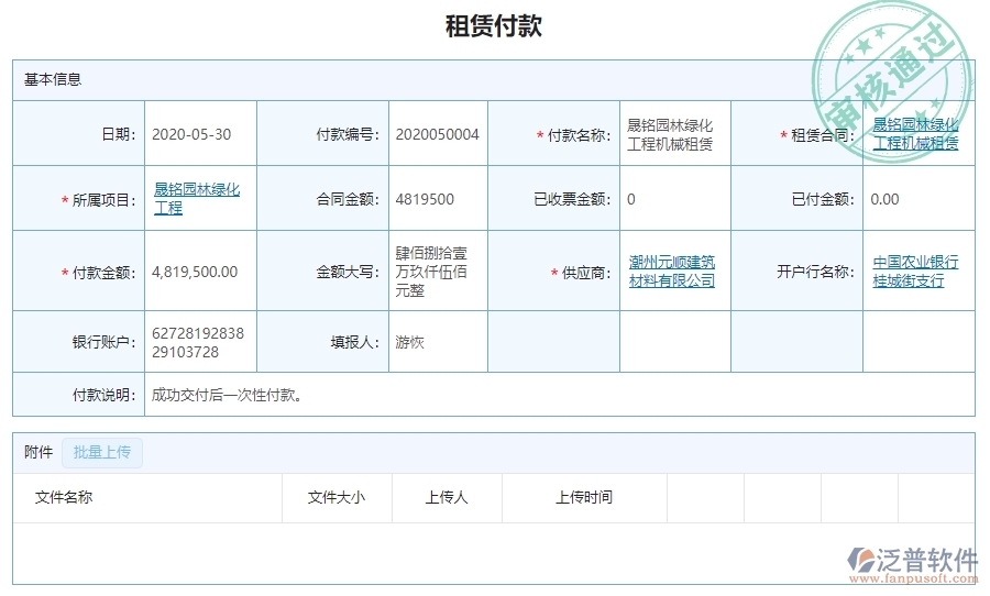 二、泛普軟件-園林工程項目管理系統(tǒng)在租賃付款列表中的方案