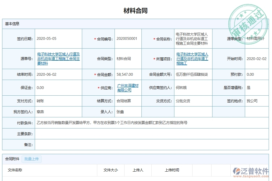 泛普軟件-市政工程企業(yè)管理系統(tǒng)如何有效提升企業(yè)中的材料采購合同材料明細管理