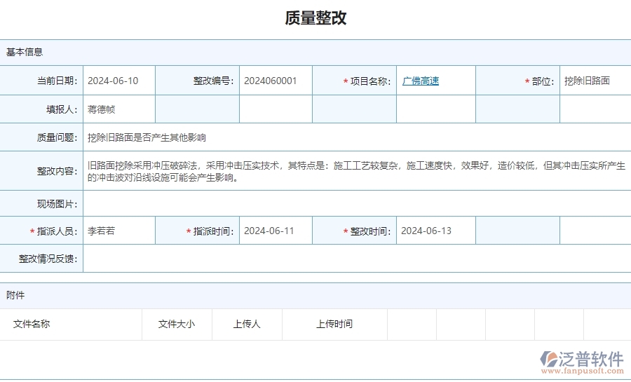 三、泛普軟件-公路工程企業(yè)管理系統(tǒng)中質(zhì)量整改的應(yīng)用場景