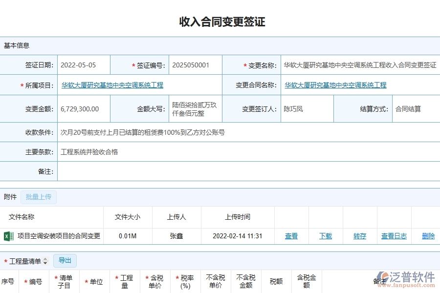 泛普軟件-的機(jī)電工程項目管理系統(tǒng)在收入合同變更簽證列表中的作用