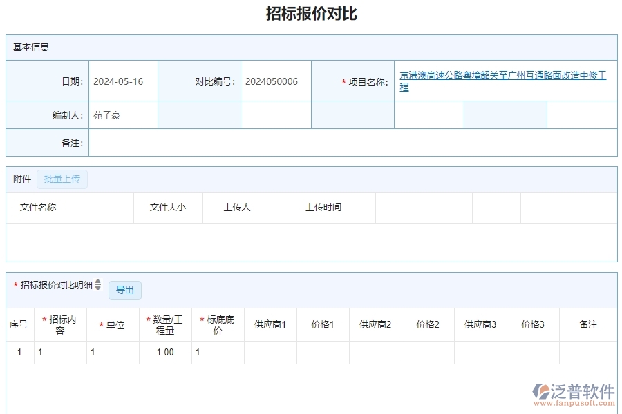 三、泛普軟件-公路工程企業(yè)管理系統(tǒng)中招標(biāo)報(bào)價(jià)對(duì)比查詢的核心功能