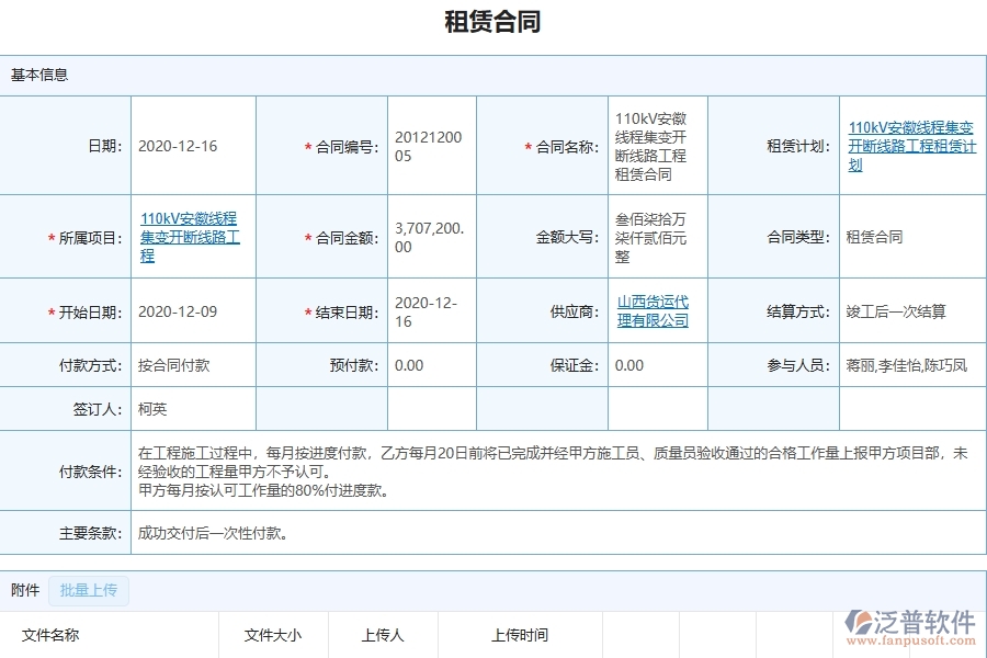 三、泛普軟件-弱電工程管理系統(tǒng)在租賃合同列表中的注意事項