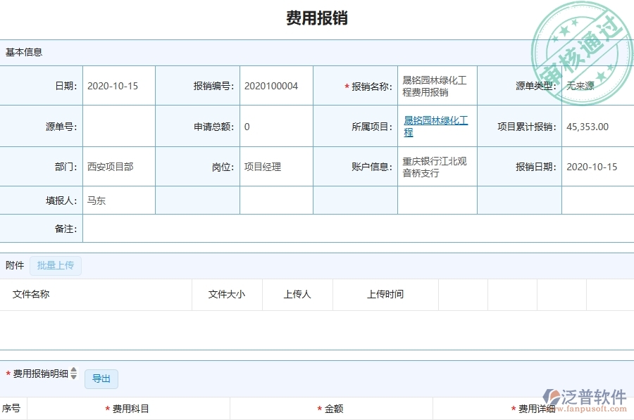 三、泛普軟件-園林工程企業(yè)管理系統(tǒng)中項目間接費(fèi)用報表主要功能