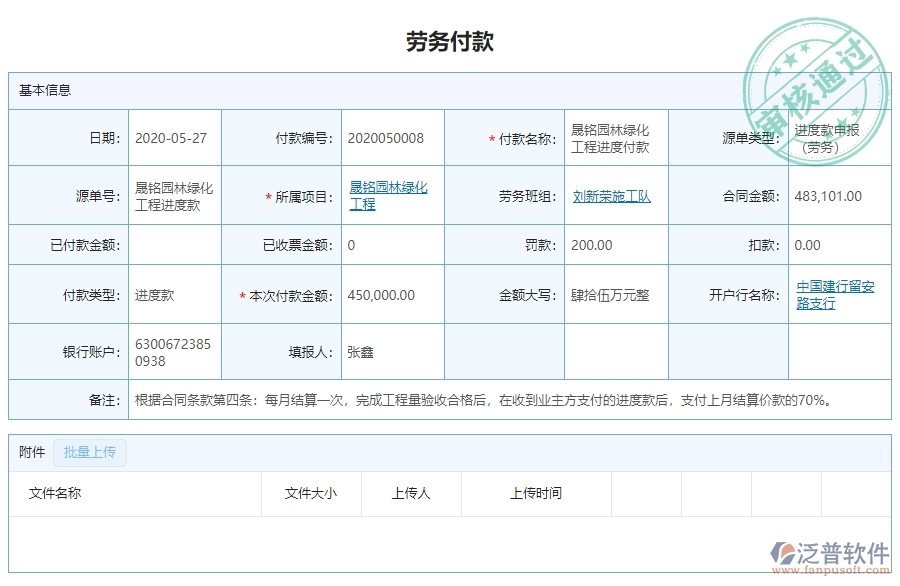 二、泛普軟件-園林工程企業(yè)系統(tǒng)中勞務(wù)付款管理的管控點