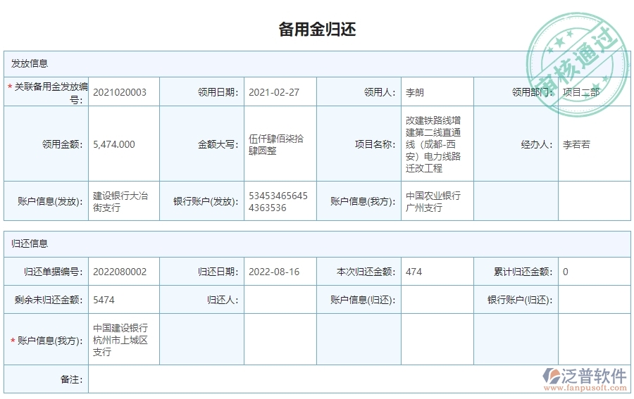 四、使用泛普軟件-公路工程系統(tǒng)備用金一覽表管理的核心優(yōu)勢