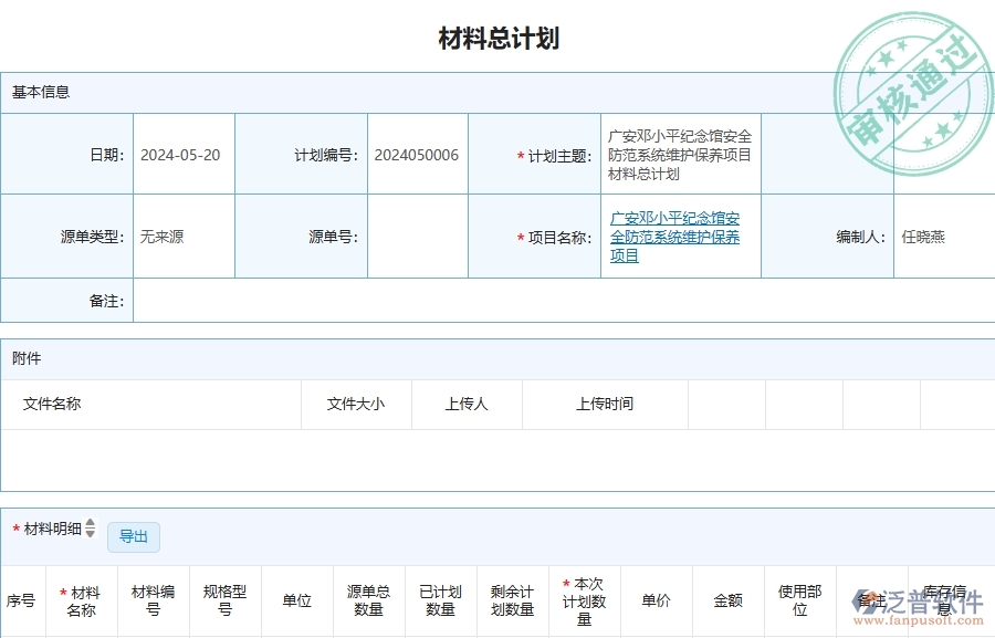 四、泛普軟件-安防工程管理系統(tǒng)在材料總計劃列表中的應(yīng)用場景