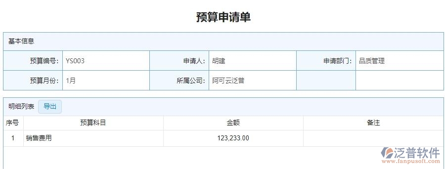 四、泛普軟件-安防工程管理系統(tǒng)中預算申請單管理的注意事項