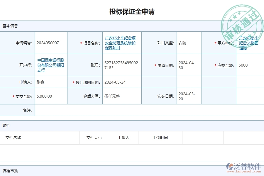 三、泛普軟件-安防工程企業(yè)管理系統(tǒng)中的投標(biāo)保證金申請列表主要內(nèi)容