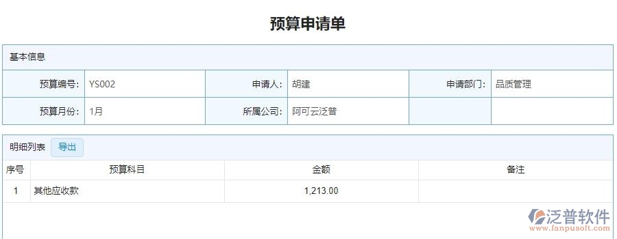 三、泛普軟件-安防工程企業(yè)管理系統(tǒng)中預算申請單的核心功能