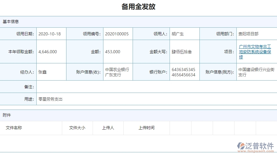二、泛普軟件-安防工程企業(yè)備用金發(fā)放管理系統(tǒng)的管控點