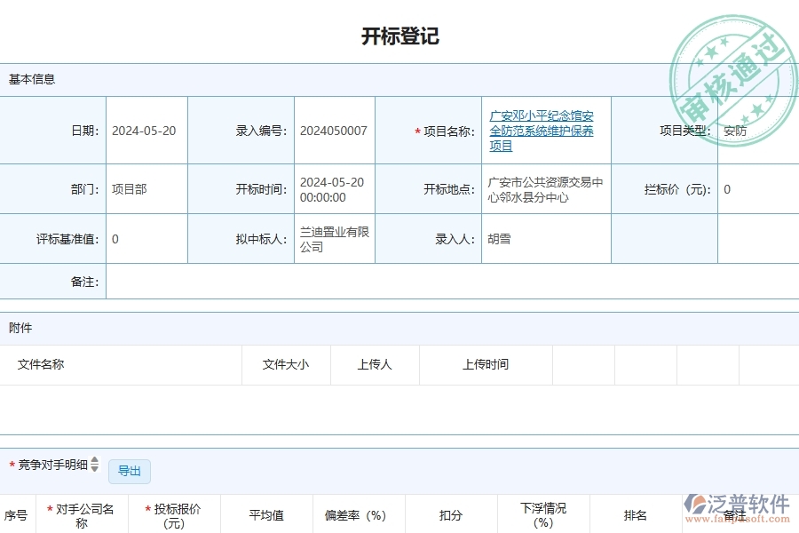 三、泛普軟件-安防工程企業(yè)管理系統(tǒng)中開(kāi)標(biāo)記錄的優(yōu)點(diǎn)與缺點(diǎn)