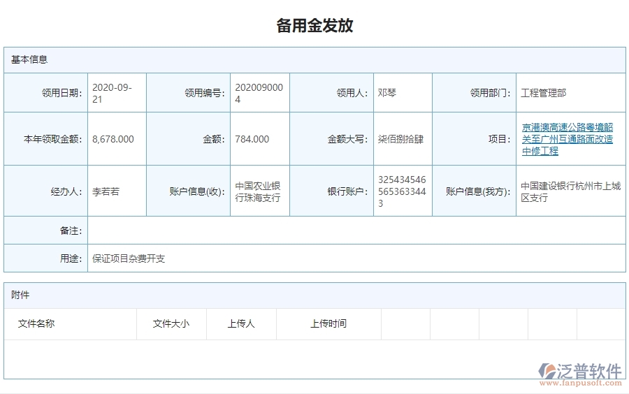 二、泛普軟件-公路工程企業(yè)管理系統(tǒng)中備用金發(fā)放查詢的價(jià)值