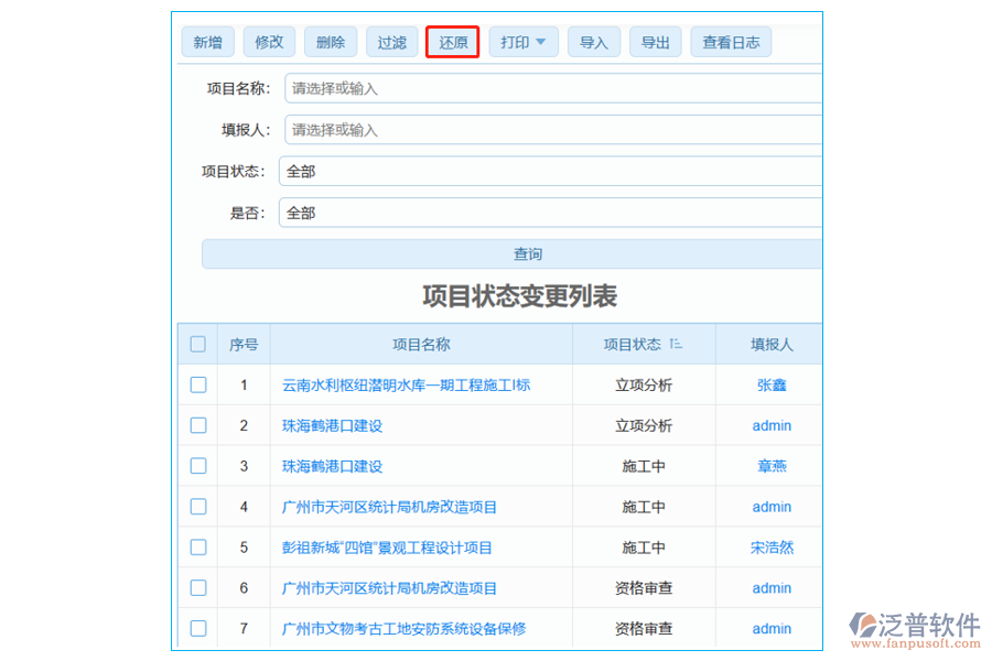 項(xiàng)目狀態(tài)變更列表中【還原】字段的優(yōu)勢
